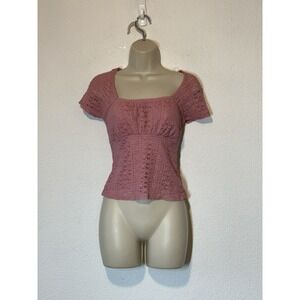 Y2K Womens Milkmaid Babydoll Top Sz‎ S Pink Lace Stretch Coquette Feminine Retro